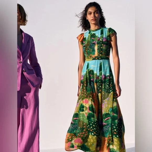 NWT BODEN Pleat Ruffle Maxi Dress in Multi Garden Path - Picture 2 of 13